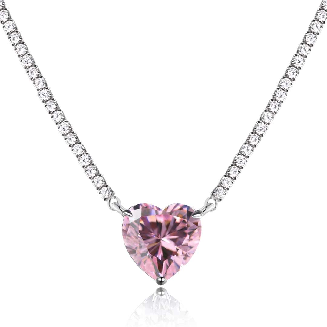 [ELAN LUXE]8.0 Carat Versatile Colorful Sweet Heart-Shaped Tennis Necklace