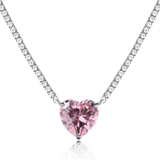 [ELAN LUXE]8.0 Carat Versatile Colorful Sweet Heart-Shaped Tennis Necklace