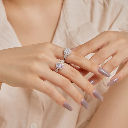 [ELAN LUXE]Delicate Colorful Round Cut Flower Shape Wedding Ring