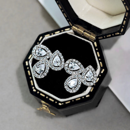 [ELAN LUXE]Ornate Flower Shape Pear Cut Lover Earrings