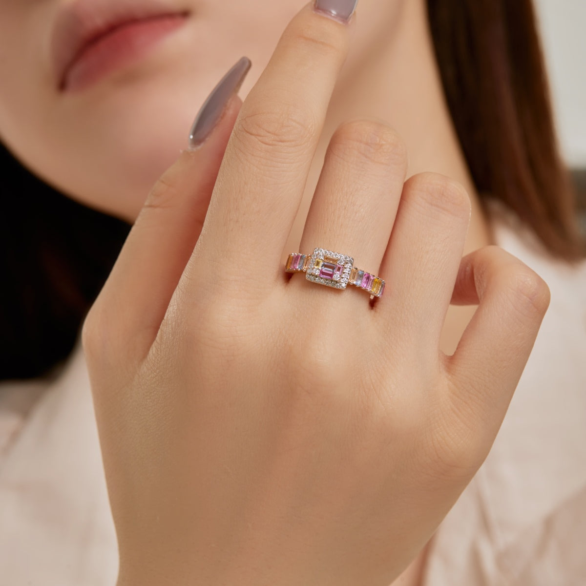 [ELAN LUXE]Exquisite Colorful Radiant Cut Party Ring