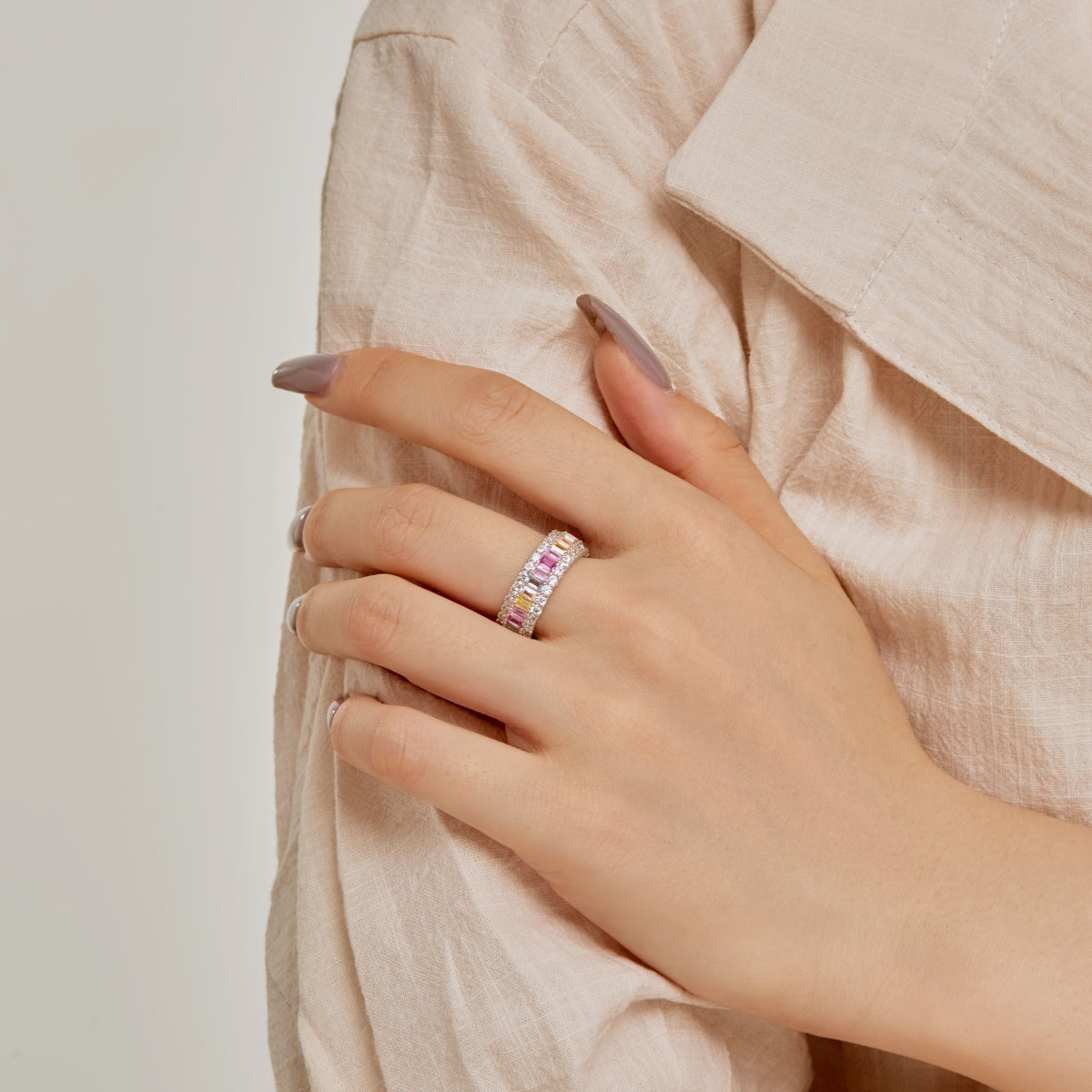 [ELAN LUXE]Dainty Colorful Radiant Cut Daily Ring