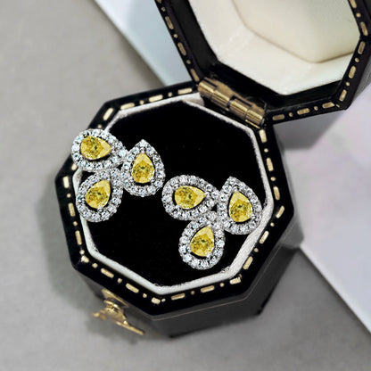 [ELAN LUXE]Ornate Flower Shape Pear Cut Lover Earrings