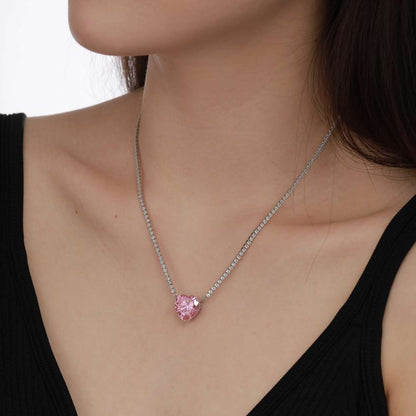 [ELAN LUXE]8.0 Carat Versatile Colorful Sweet Heart-Shaped Tennis Necklace