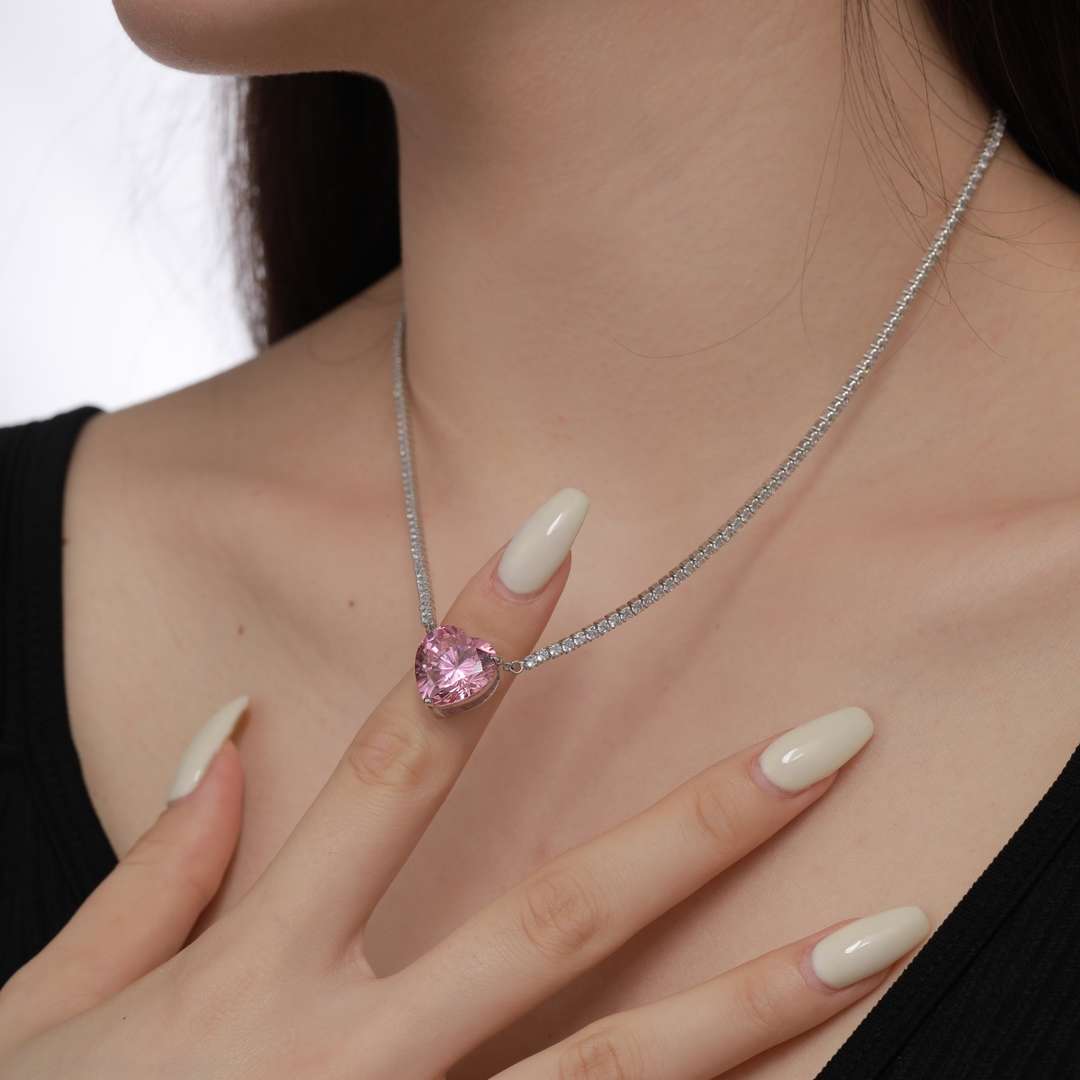 [ELAN LUXE]8.0 Carat Versatile Colorful Sweet Heart-Shaped Tennis Necklace