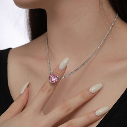 [ELAN LUXE]8.0 Carat Versatile Colorful Sweet Heart-Shaped Tennis Necklace