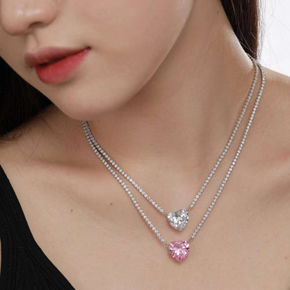[ELAN LUXE]8.0 Carat Versatile Colorful Sweet Heart-Shaped Tennis Necklace