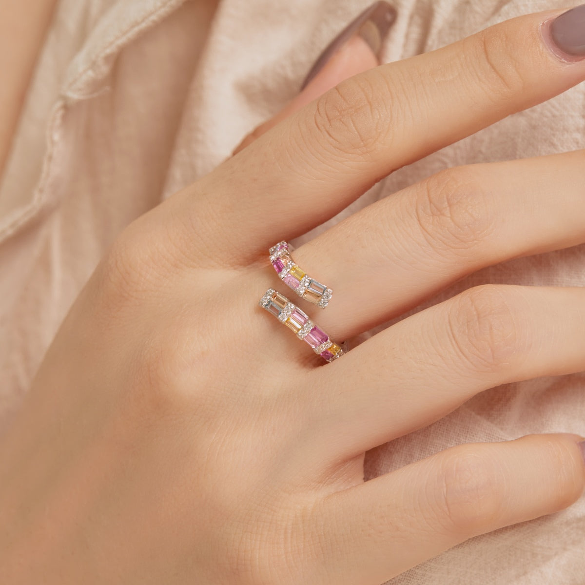 [ELAN LUXE]Charming Colorful Radiant Cut Adjustable Daily Ring