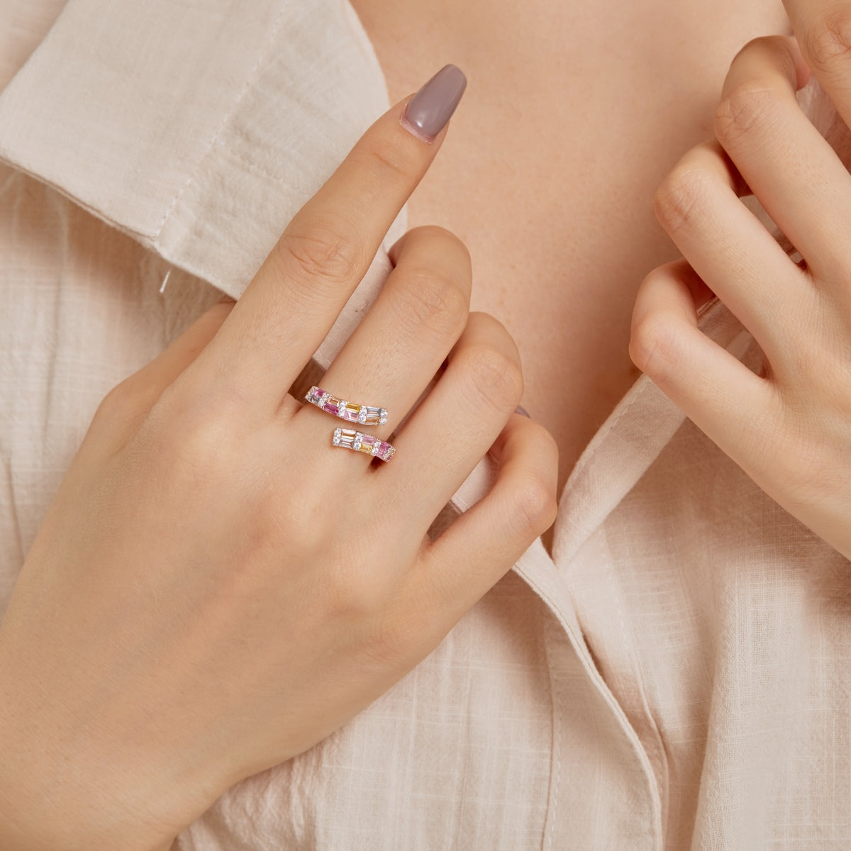 [ELAN LUXE]Charming Colorful Radiant Cut Adjustable Daily Ring