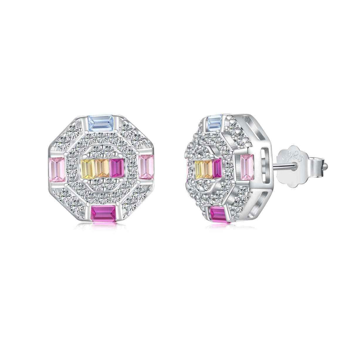 [ELAN LUXE]Ornate Colorful Octagon Shape Daily Earrings