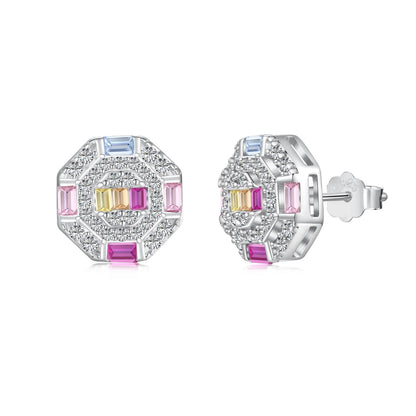 [ELAN LUXE]Ornate Colorful Octagon Shape Daily Earrings