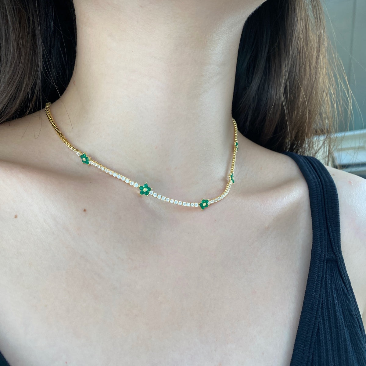 [ELAN LUXE]Luxurious Colorful Flower Tennis Necklace