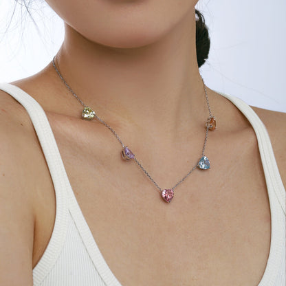 [ELAN LUXE]Sparkling Colorful Heart Cut Necklace