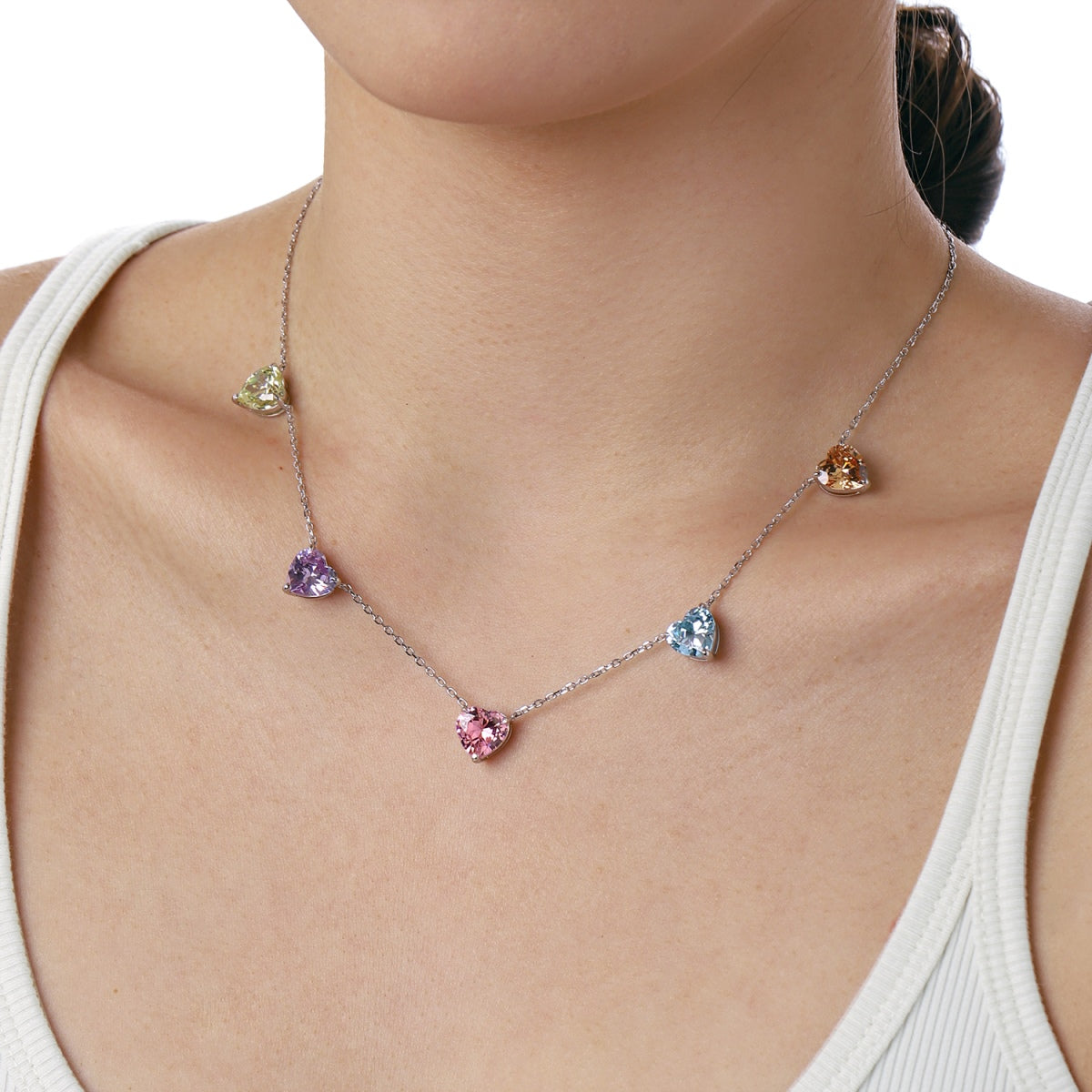 [ELAN LUXE]Sparkling Colorful Heart Cut Necklace