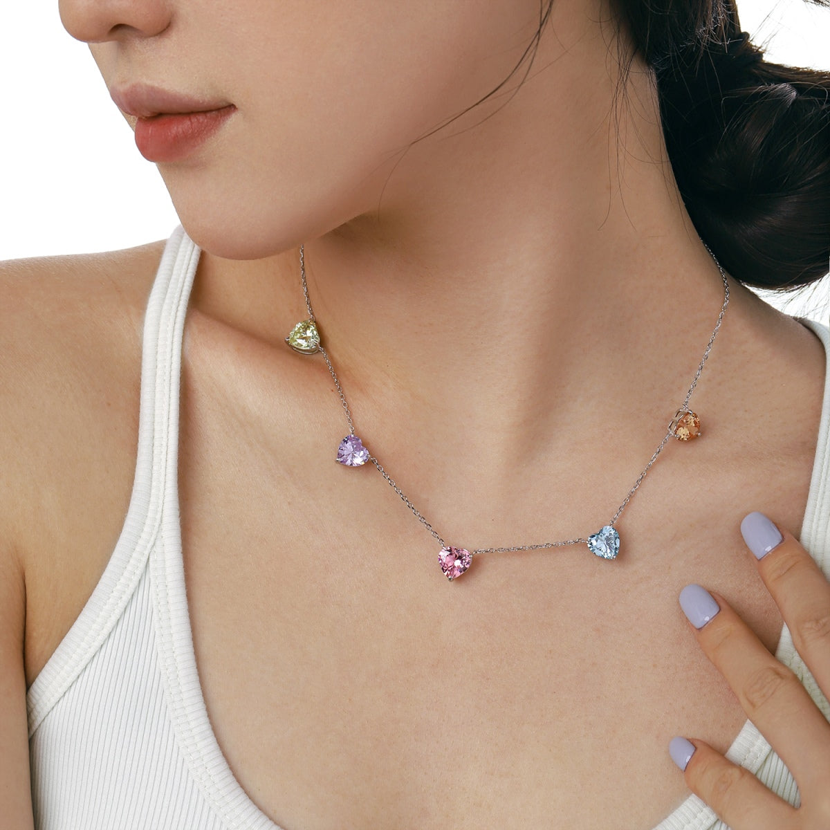 [ELAN LUXE]Sparkling Colorful Heart Cut Necklace