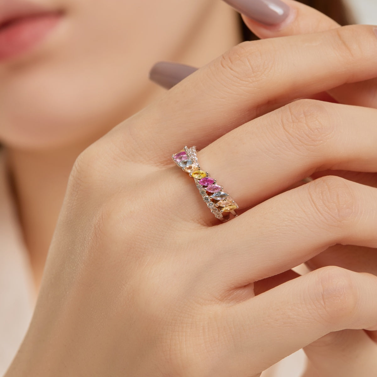 [ELAN LUXE]Unique Colorful Marquise Cut Daily Ring