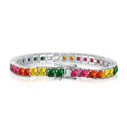 [ELAN LUXE]Radiant Colorful Princess Cut Tennis Bracelet