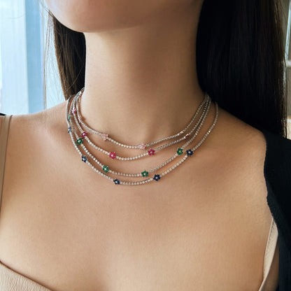 [ELAN LUXE]Luxurious Colorful Flower Tennis Necklace