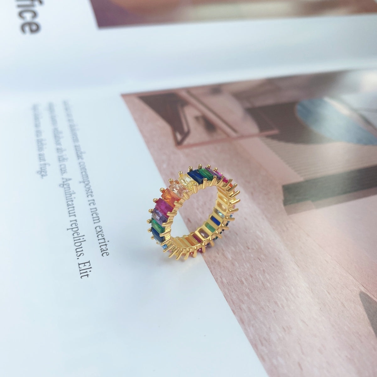 [ELAN LUXE]Unique Colorful Radiant Cut RIng