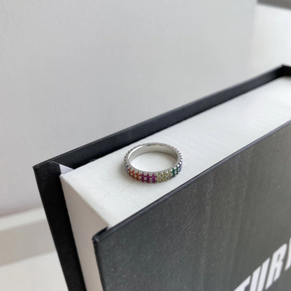 [ELAN LUXE]Unique Colorful Round Cut Tennis Ring