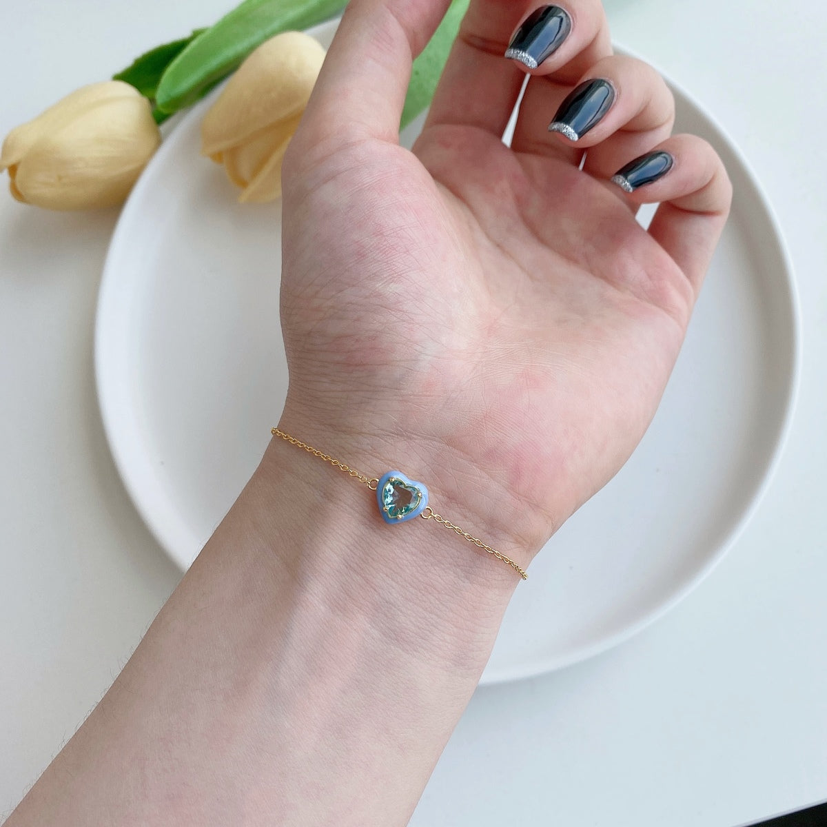 [ELAN LUXE]Sparkling Romantic Heart Shape Lover Bracelet