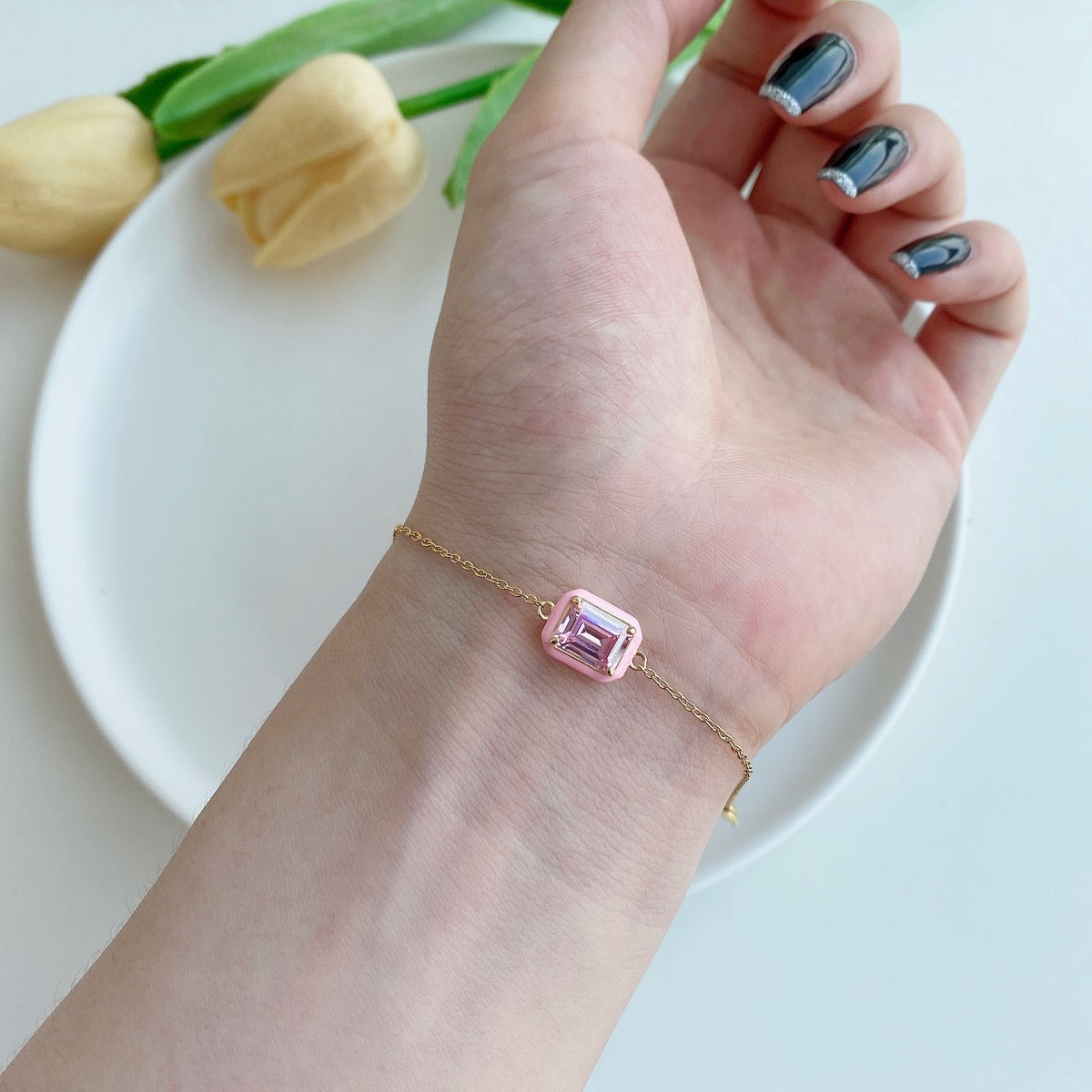 [ELAN LUXE]2.0 Carat Sparkling Colorful Emerald Cut Daily Bracelet