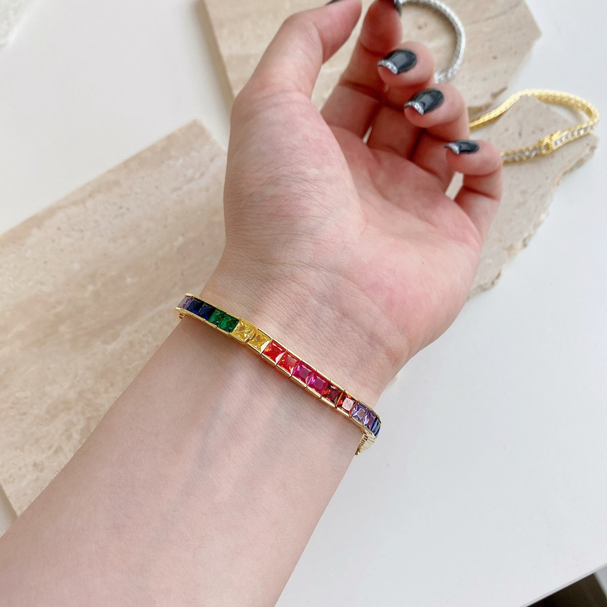 [ELAN LUXE]Radiant Colorful Princess Cut Tennis Bracelet