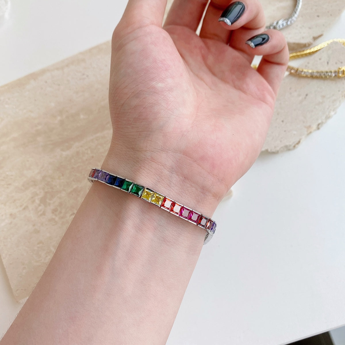 [ELAN LUXE]Radiant Colorful Princess Cut Tennis Bracelet