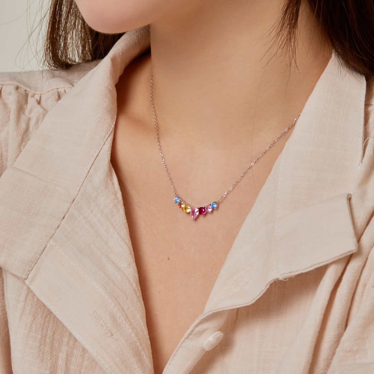 [ELAN LUXE]Dainty Colorful Heart Necklace