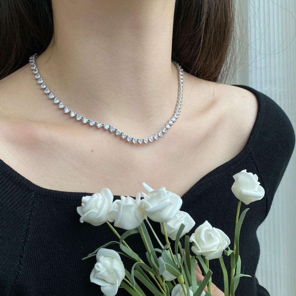 [ELAN LUXE]Ornate Heart Cut Tennis Necklace