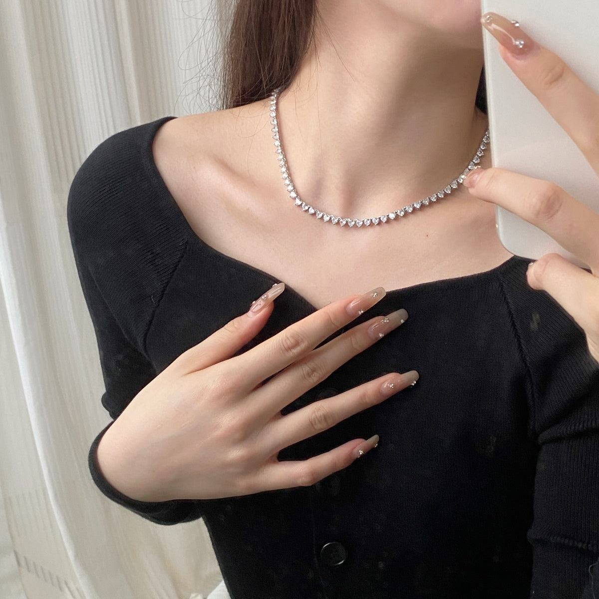 [ELAN LUXE]Ornate Heart Cut Tennis Necklace