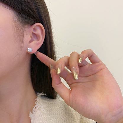 [ELAN LUXE]Classic Round Center Stone Stud Earrings