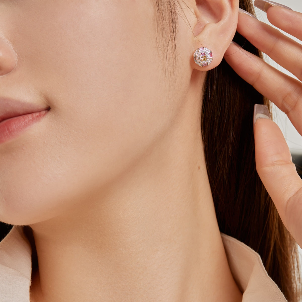 [ELAN LUXE]Ornate Colorful Octagon Shape Daily Earrings