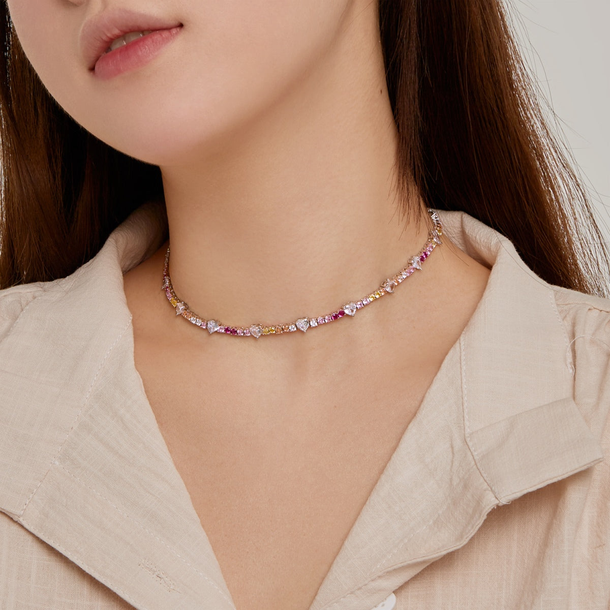 [ELAN LUXE]Delicate Colorful Rainbow Tennis Chain