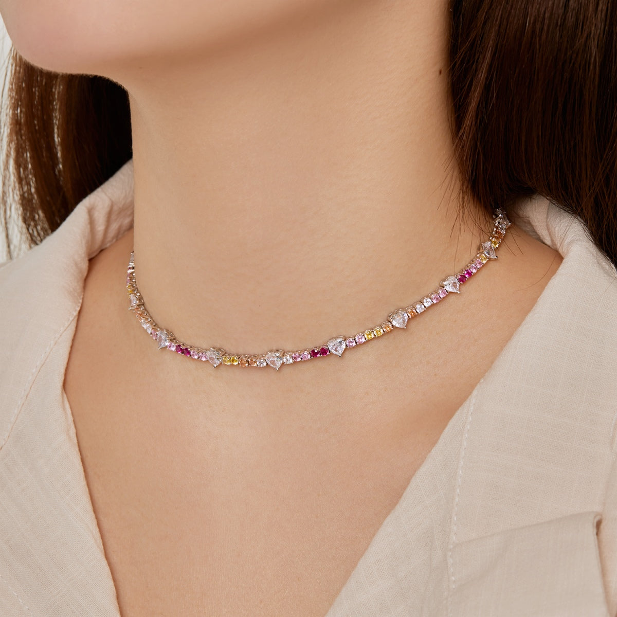 [ELAN LUXE]Delicate Colorful Rainbow Tennis Chain