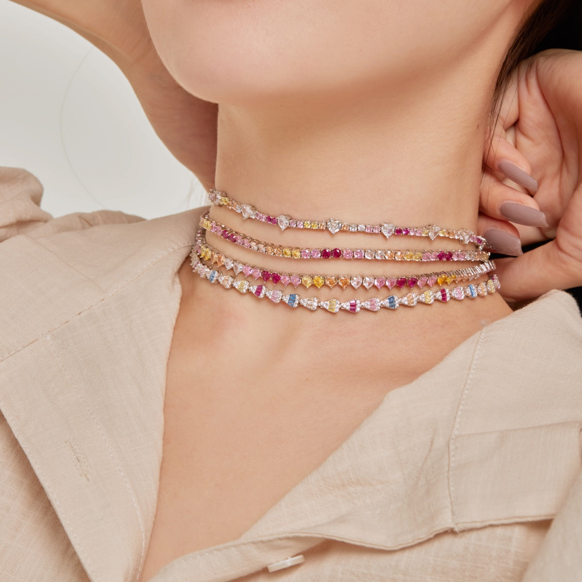 [ELAN LUXE]Delicate Colorful Rainbow Tennis Chain