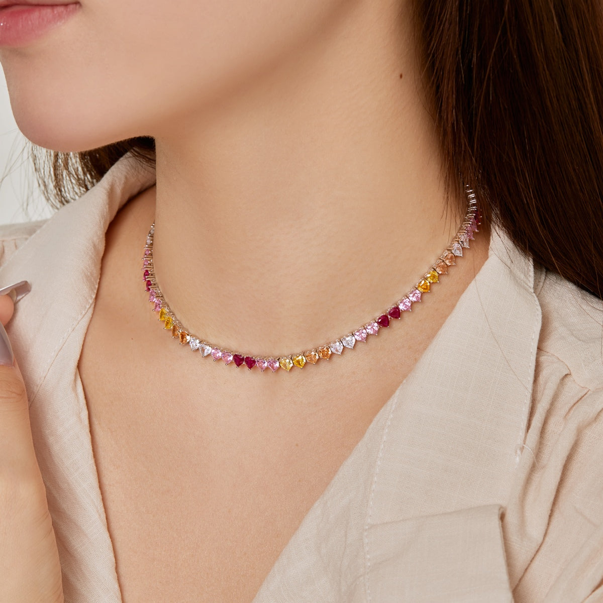 [ELAN LUXE]Sparkling Colorful Full Heart Tennis Necklace