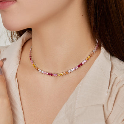 [ELAN LUXE]Sparkling Colorful Full Heart Tennis Necklace