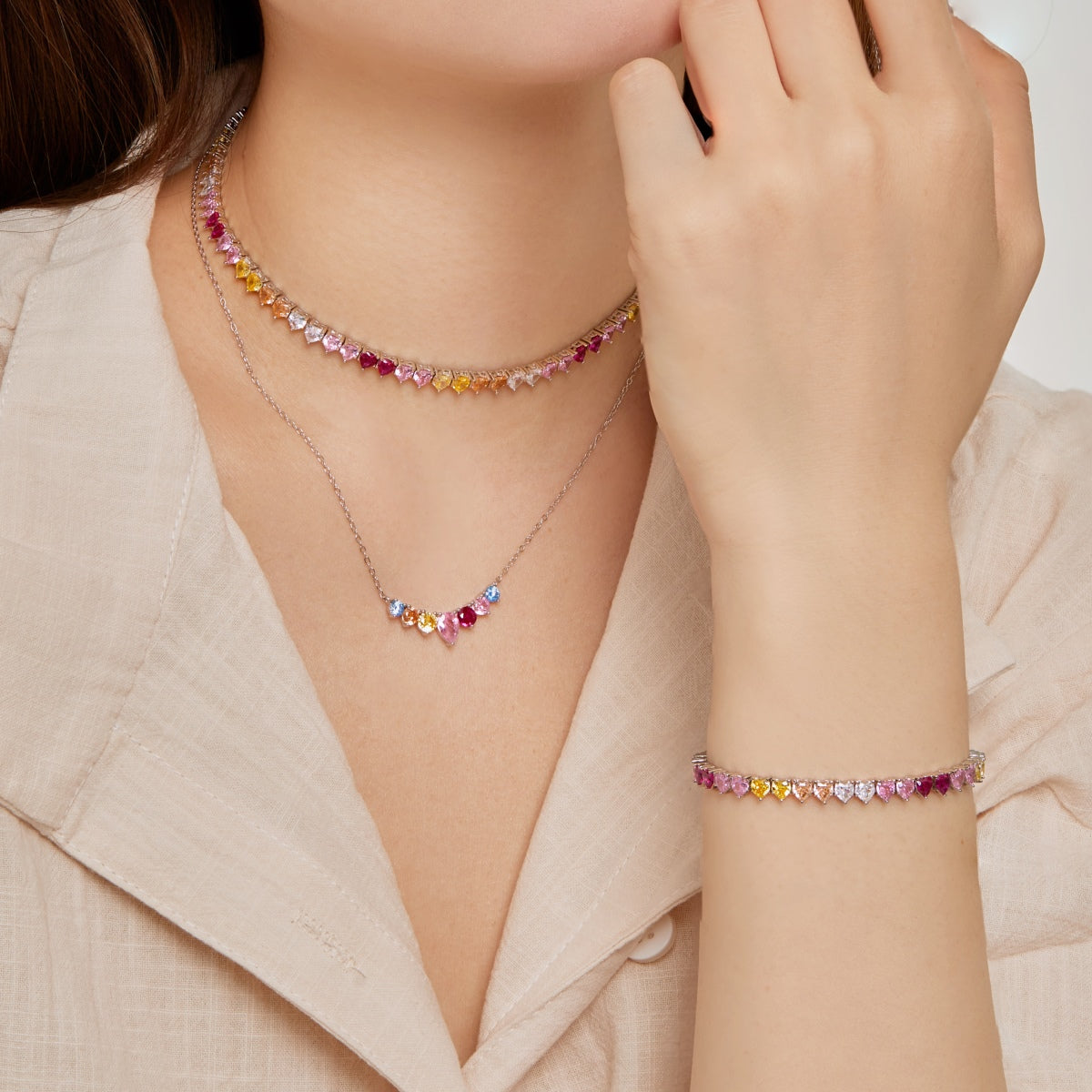 [ELAN LUXE]Sparkling Colorful Full Heart Tennis Necklace