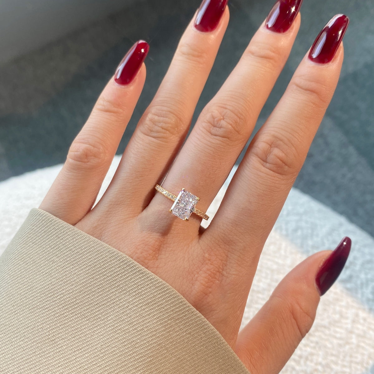 [ELAN LUXE]2.0 Carat Dazzling Sparkling Radiant Cut Party Ring