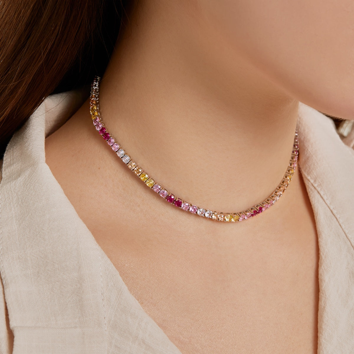 [ELAN LUXE]Delicate Colorful Tennis Necklace