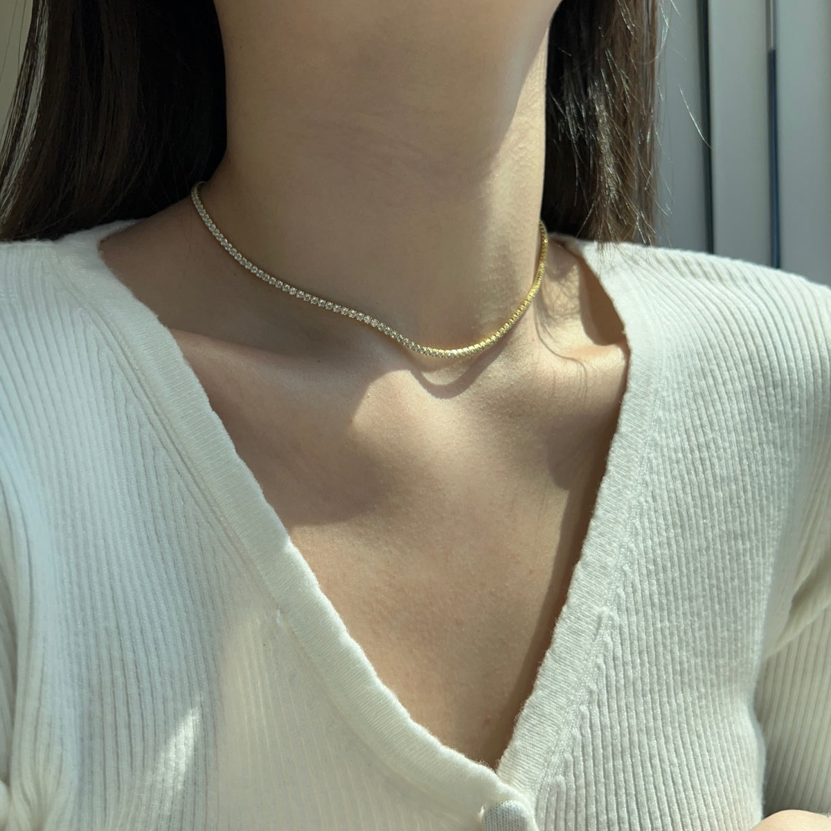 [ELAN LUXE]Delicate Round Shape Tennis Necklace
