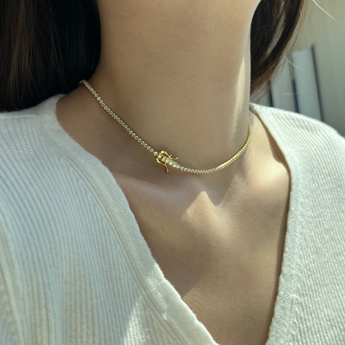 [ELAN LUXE]Delicate Round Shape Tennis Necklace
