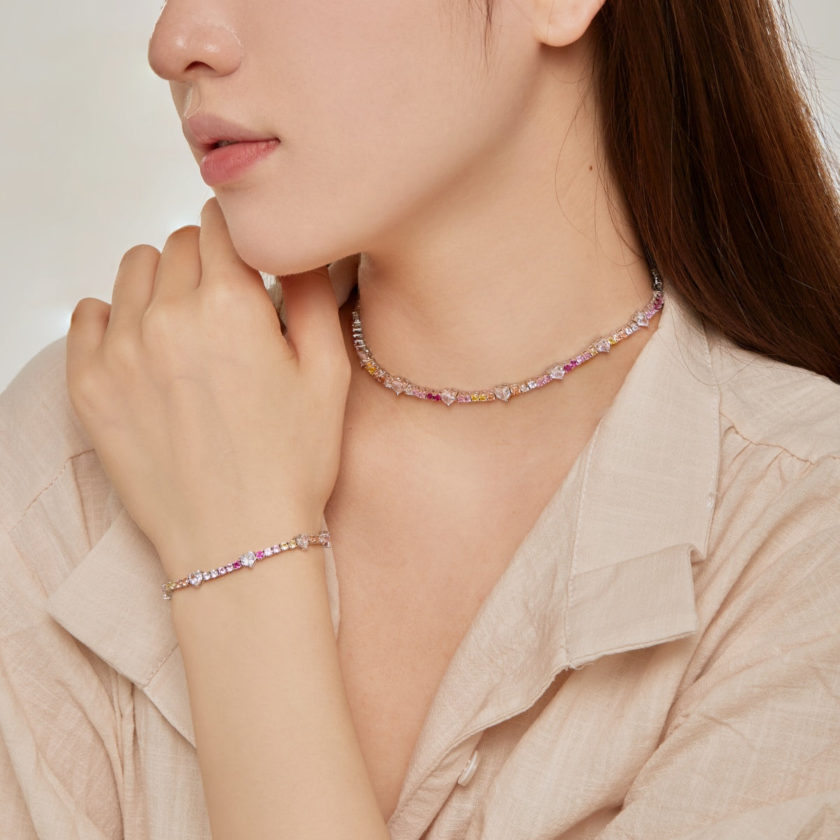 [ELAN LUXE]Romantic Heart Shape Round Cut Lover Bracelet