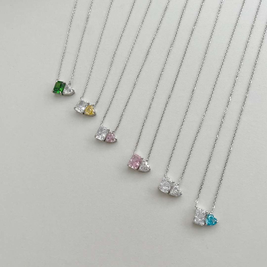 [ELAN LUXE]Dazzling Square & Heart Shape Necklace