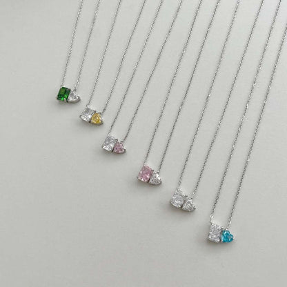 [ELAN LUXE]Dazzling Square & Heart Shape Necklace