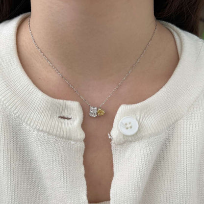 [ELAN LUXE]Dazzling Square & Heart Shape Necklace