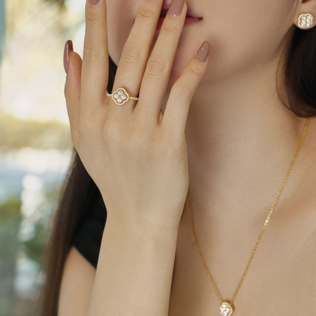 [ELAN LUXE]Four Leaf Clover Flower Design Ring