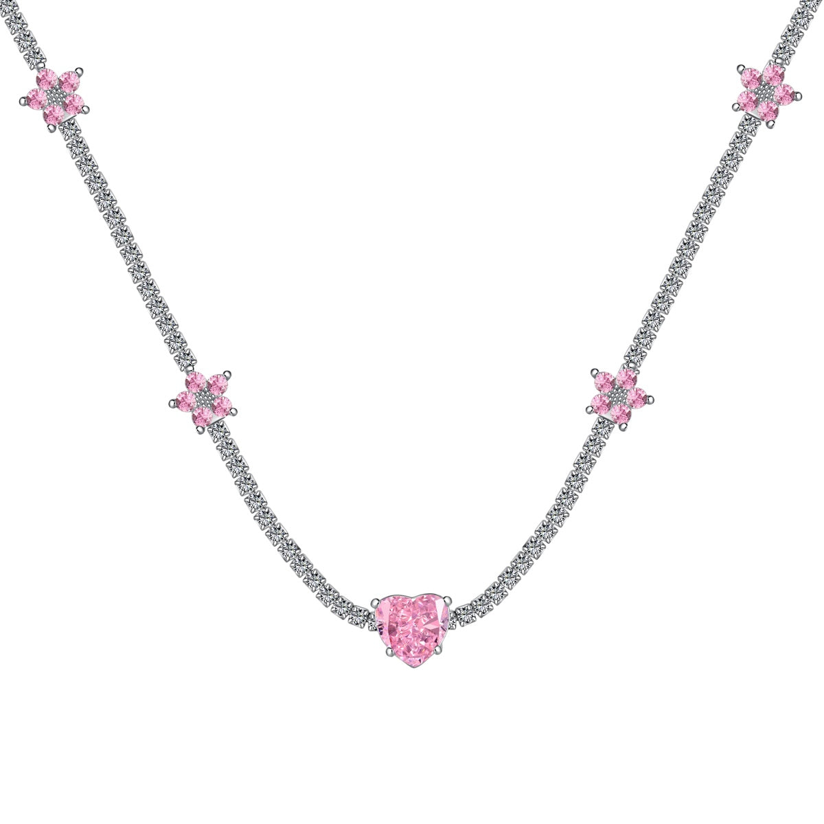 [ELAN LUXE]Dazzling Pink Heart Flower Necklace