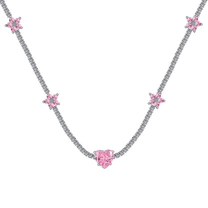 [ELAN LUXE]Dazzling Pink Heart Flower Necklace